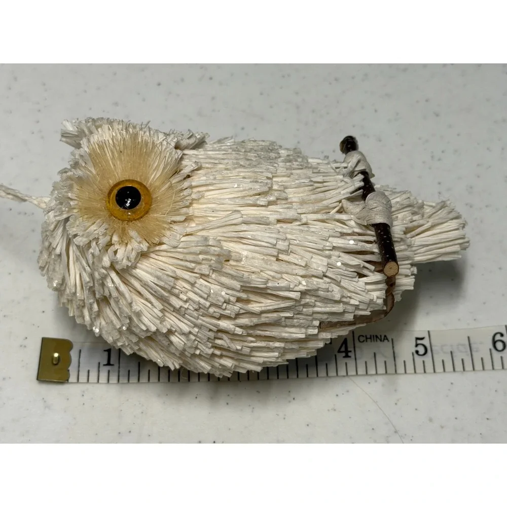 Vintage White Owl on Perch Christmas Ornament 5.5
